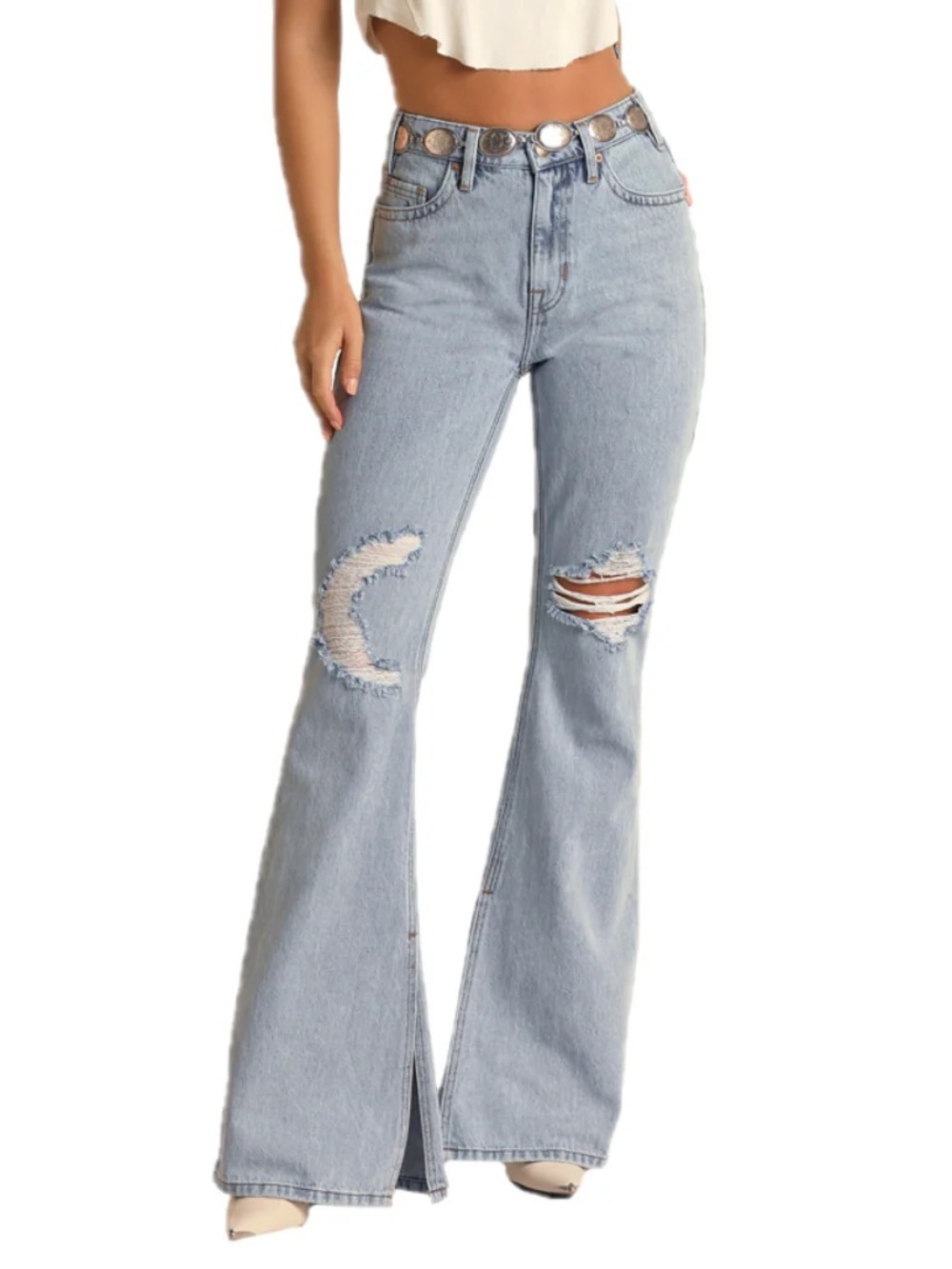 Rock & Roll Cowgirl Distressed Blue Flare Jeans Size 27